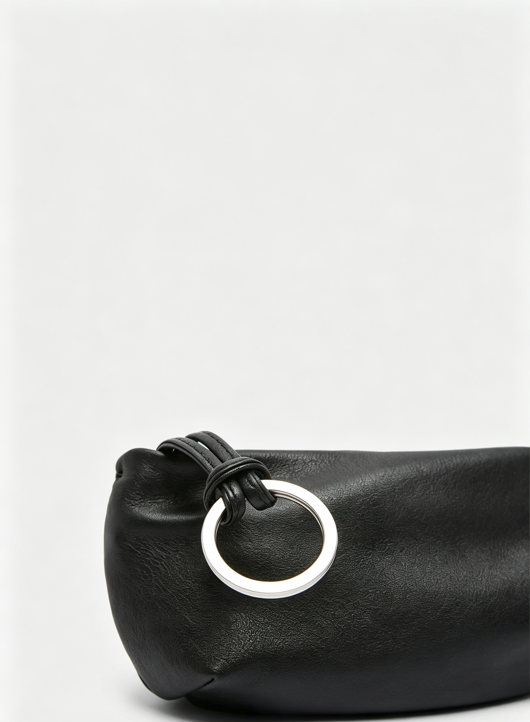 Black & Tan Soft Leather Mini Pouch Bag with Metal Ring - Minimal Daily Matching Small Bag