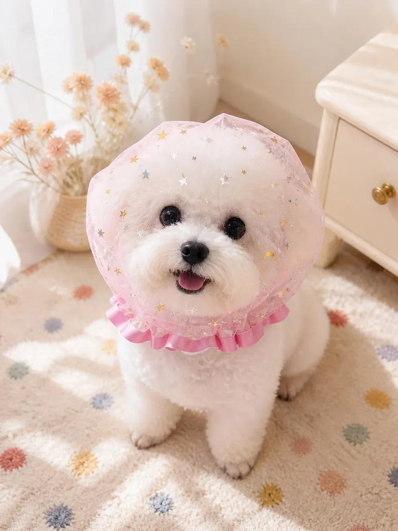Starry Mesh Face Mask for Small Dogs, Breathable Anti-Scavenging No-Lick Pet Face Cover, Soft Dog Snood Headgear for Walking & Photoshoot