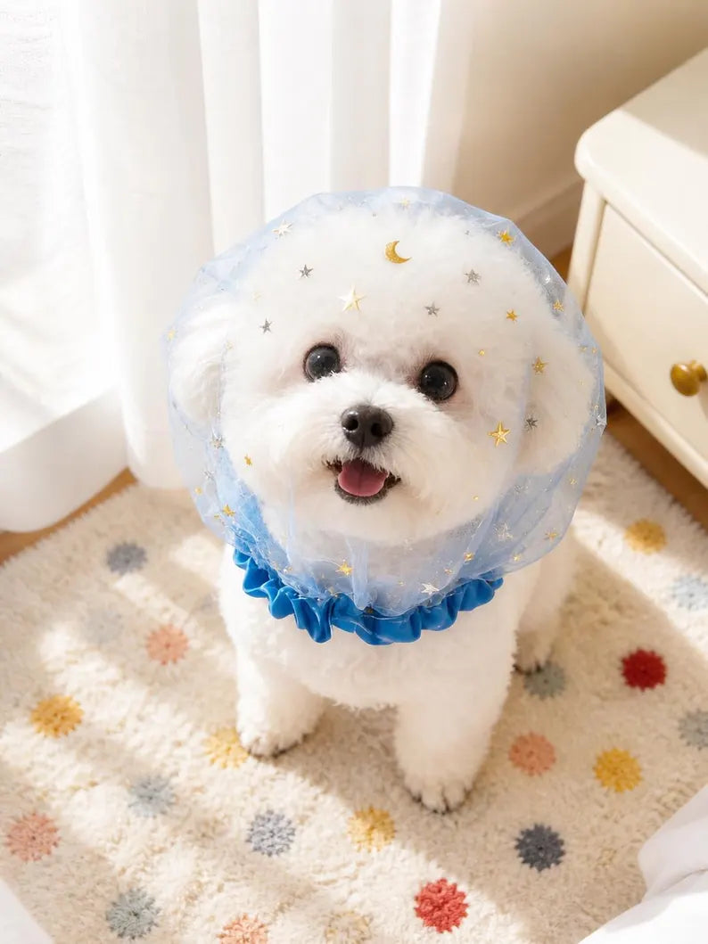 Starry Mesh Face Mask for Small Dogs, Breathable Anti-Scavenging No-Lick Pet Face Cover, Soft Dog Snood Headgear for Walking & Photoshoot