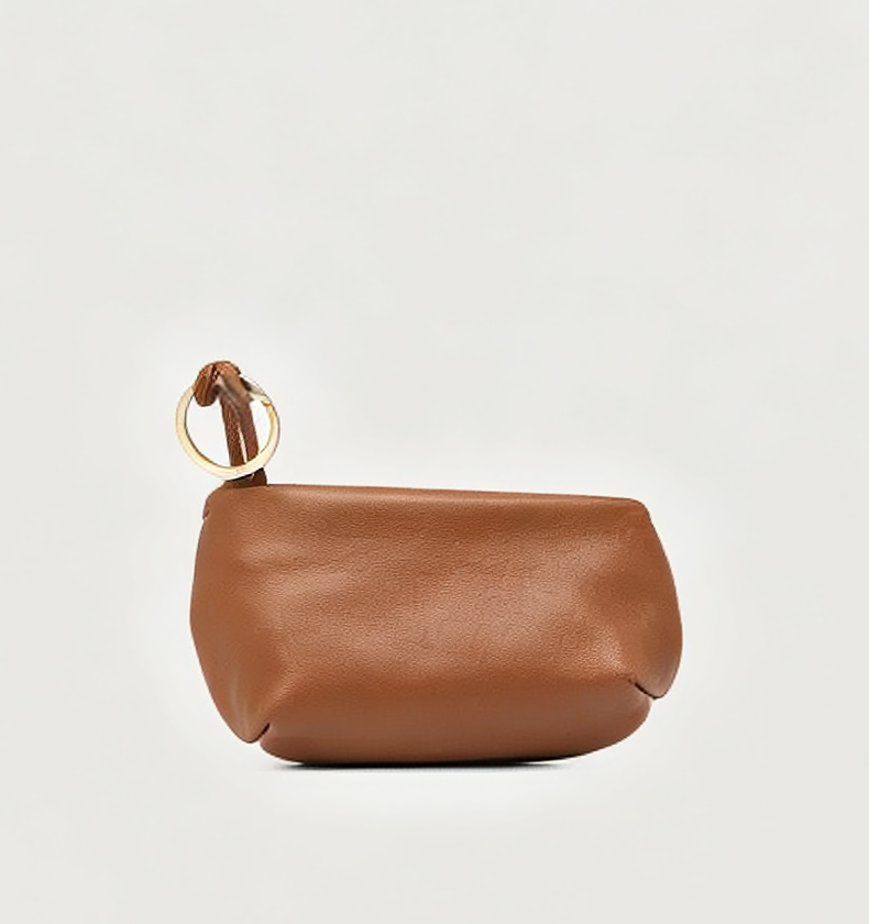 Black & Tan Soft Leather Mini Pouch Bag with Metal Ring - Minimal Daily Matching Small Bag