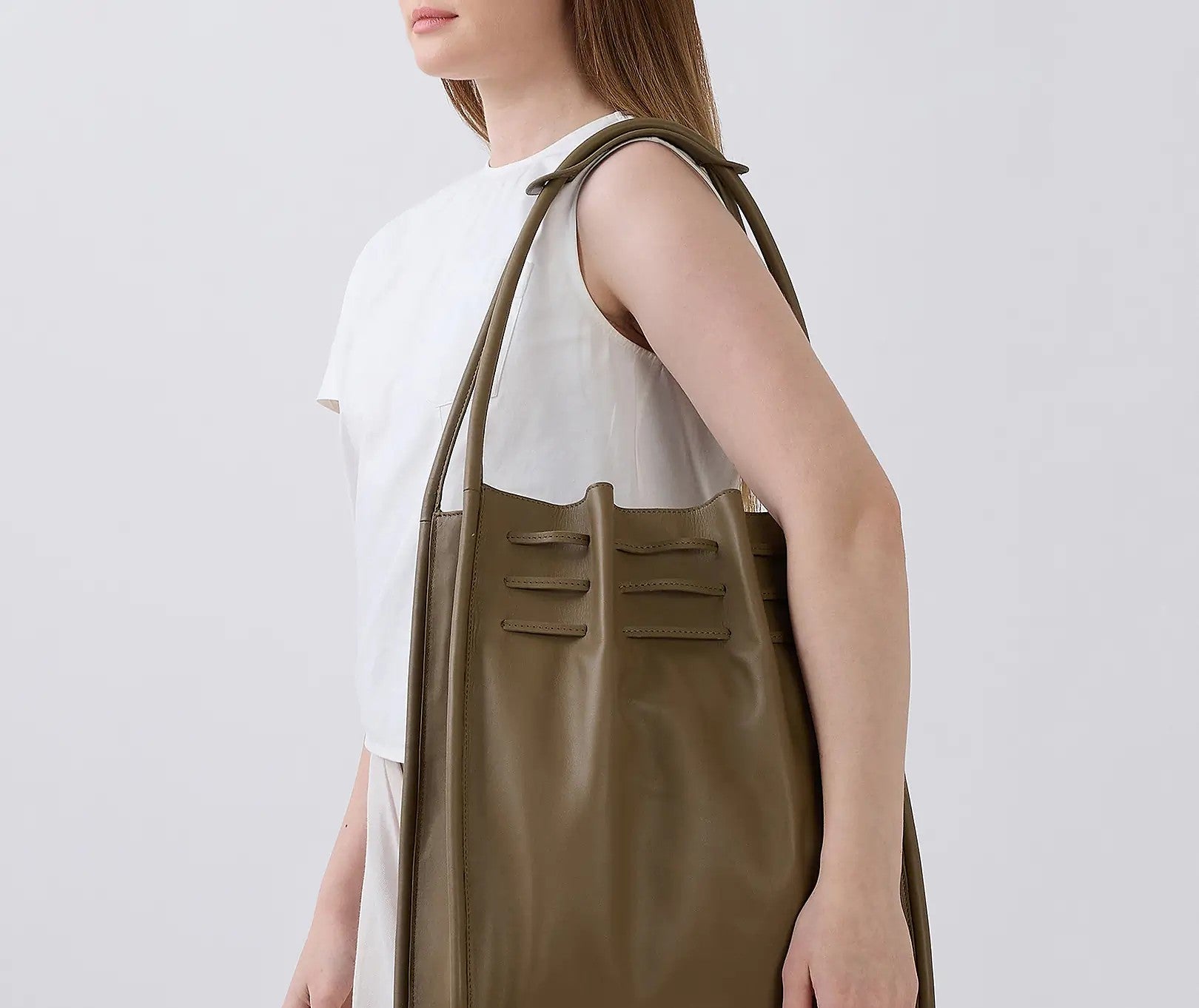 Palm Green Ruched Leather Shoulder Bag – Minimal Everyday Carry Bag