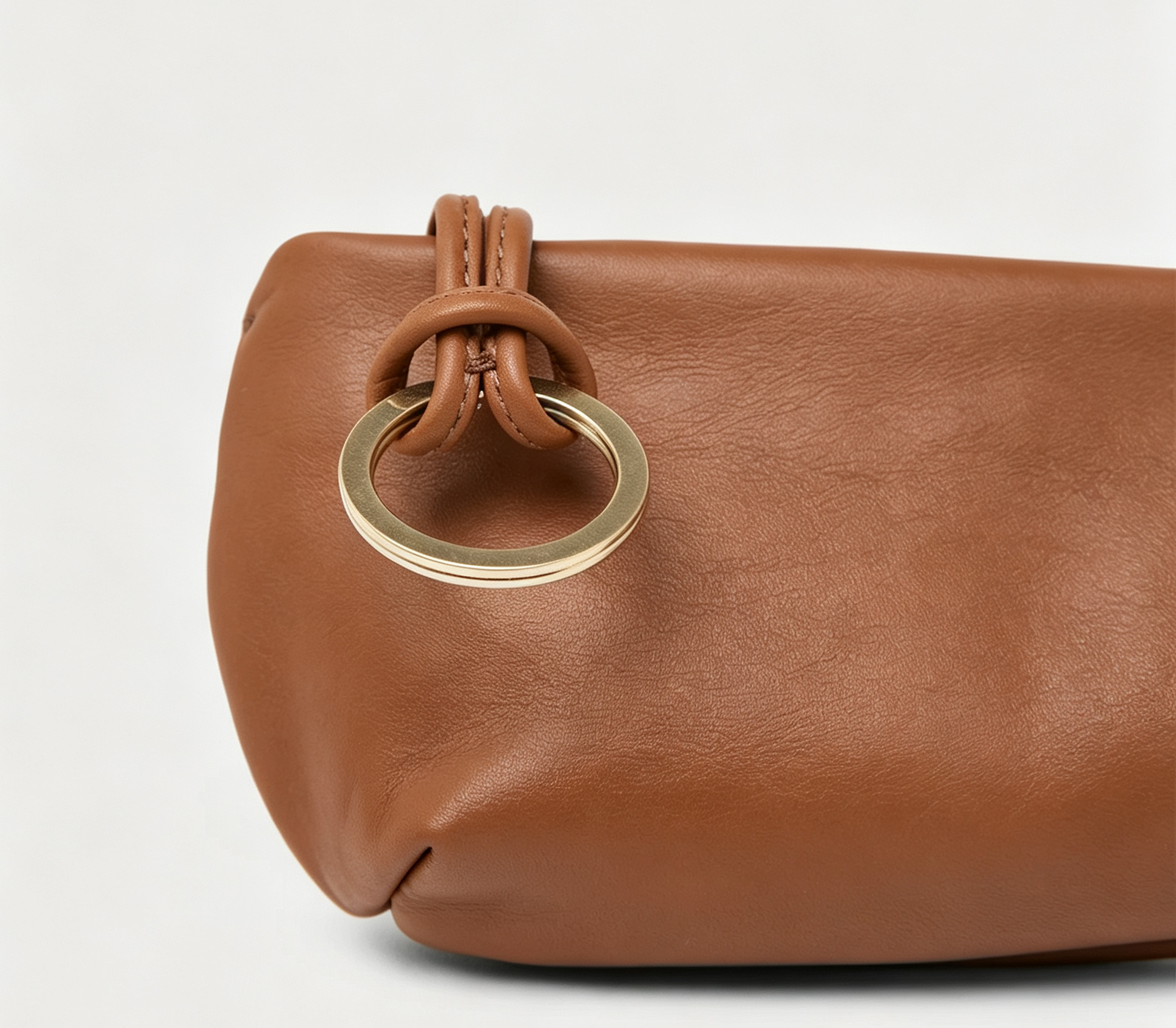 Black & Tan Soft Leather Mini Pouch Bag with Metal Ring - Minimal Daily Matching Small Bag