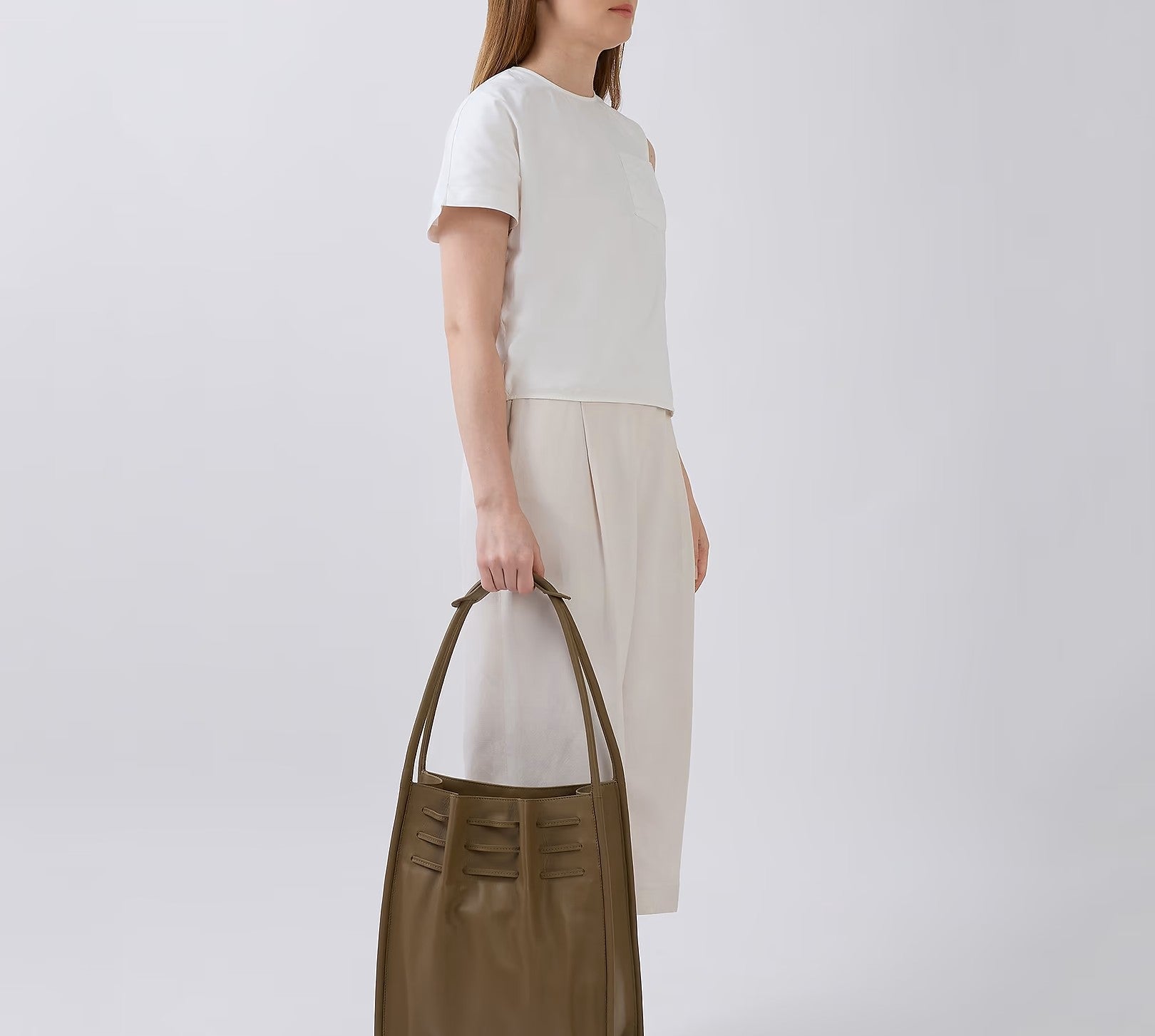 Palm Green Ruched Leather Shoulder Bag – Minimal Everyday Carry Bag