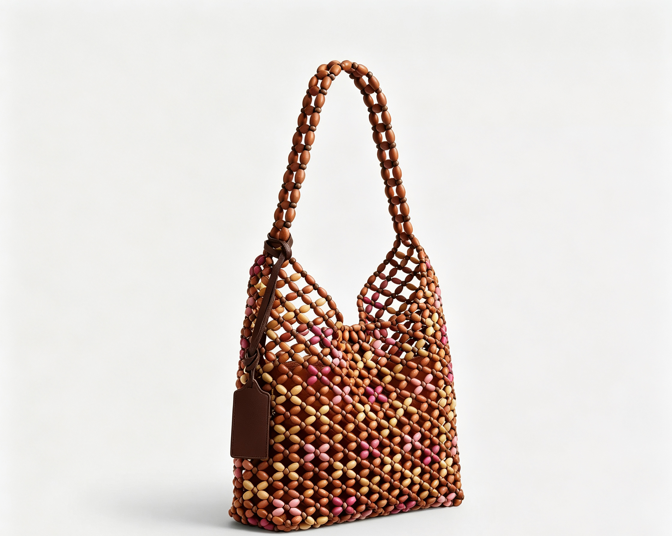 Multicolor Beaded Leather Tag Tote Bag - Summer Daily Matching Shoulder Bag