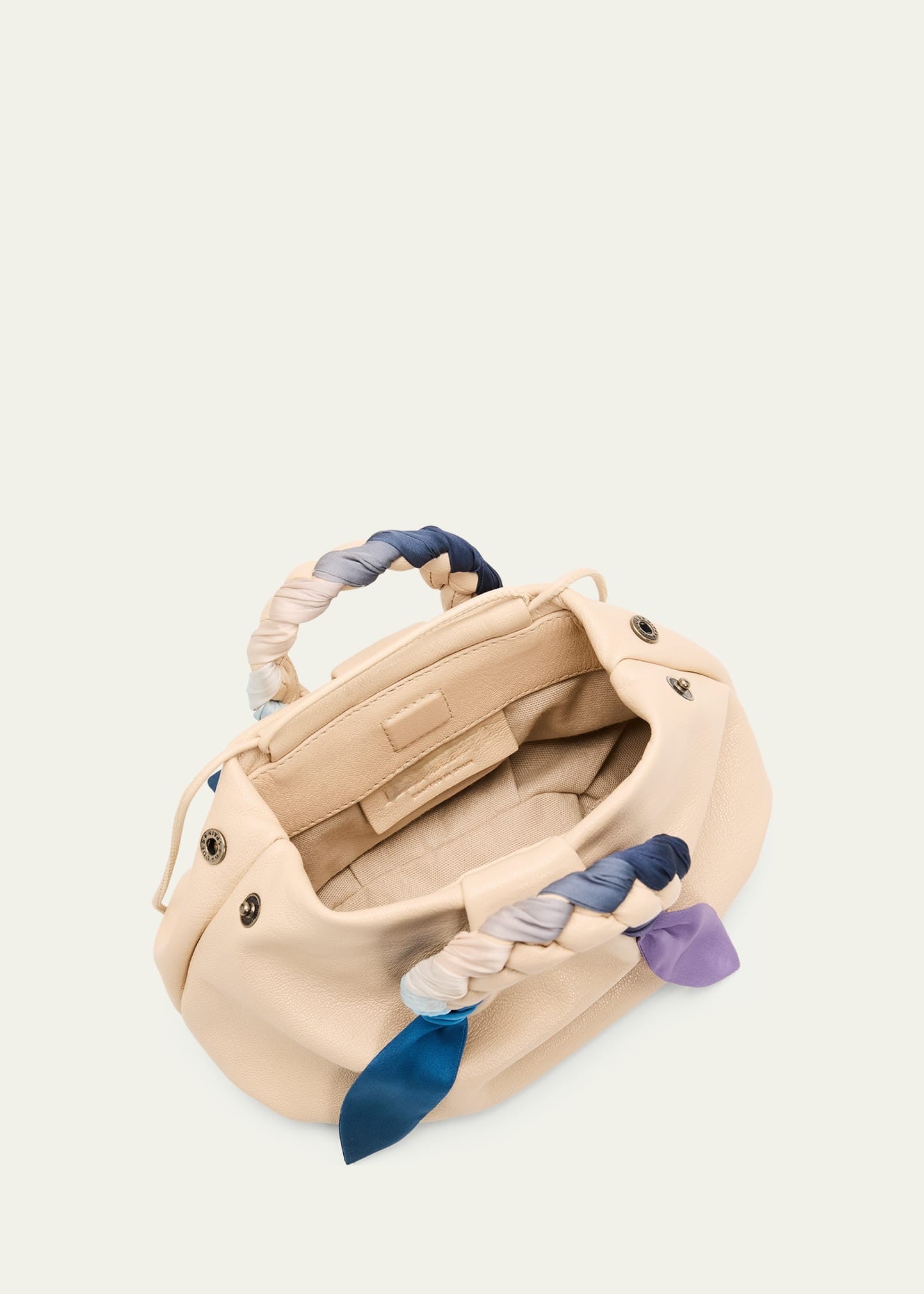 Cream Handle Bag with Colorful Silk Scarf - Soft Daily Matching Hand Bag
