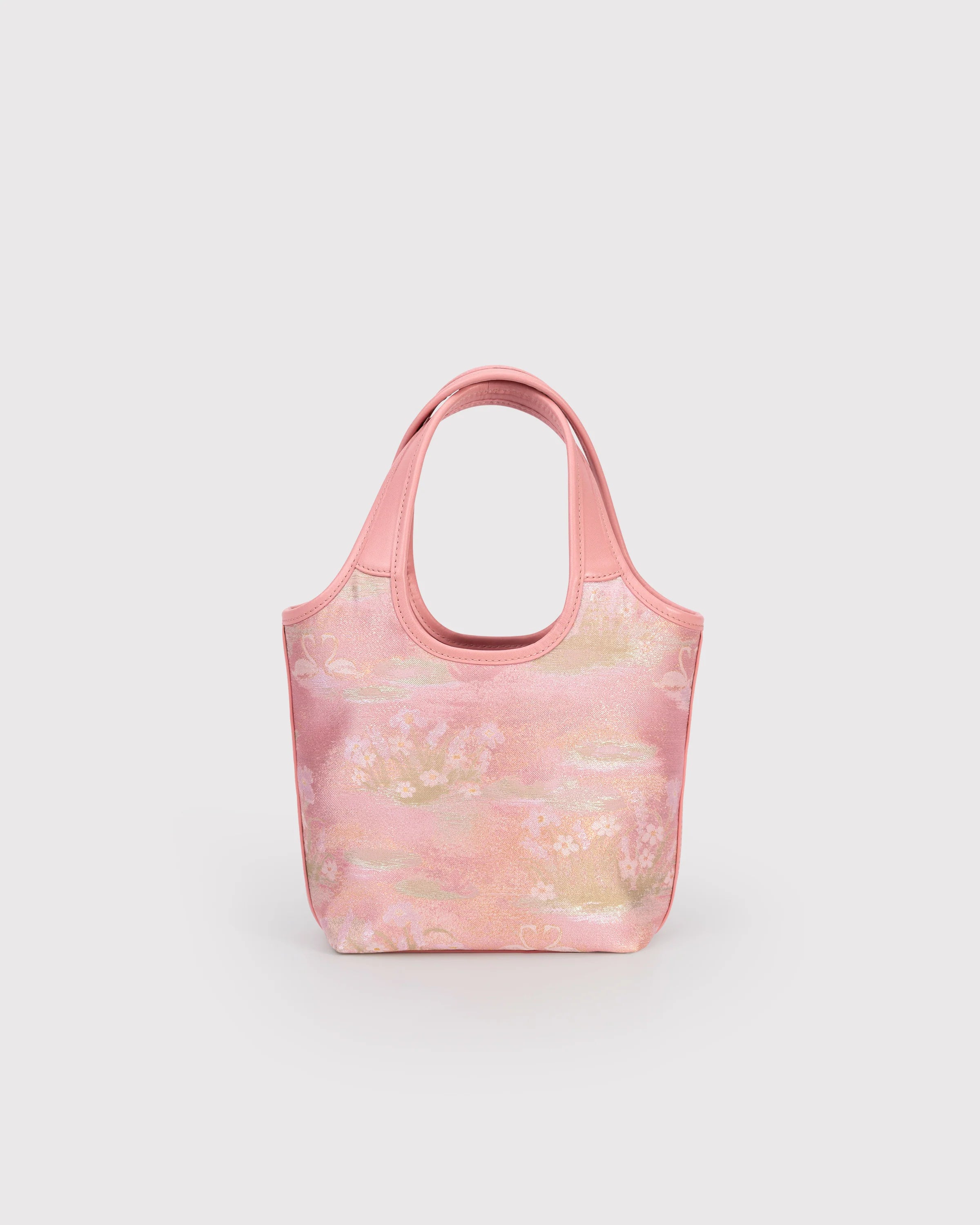 Soft Blush Pink Leather Handle Floral Tote Bag - Romantic Daily Matching Bag