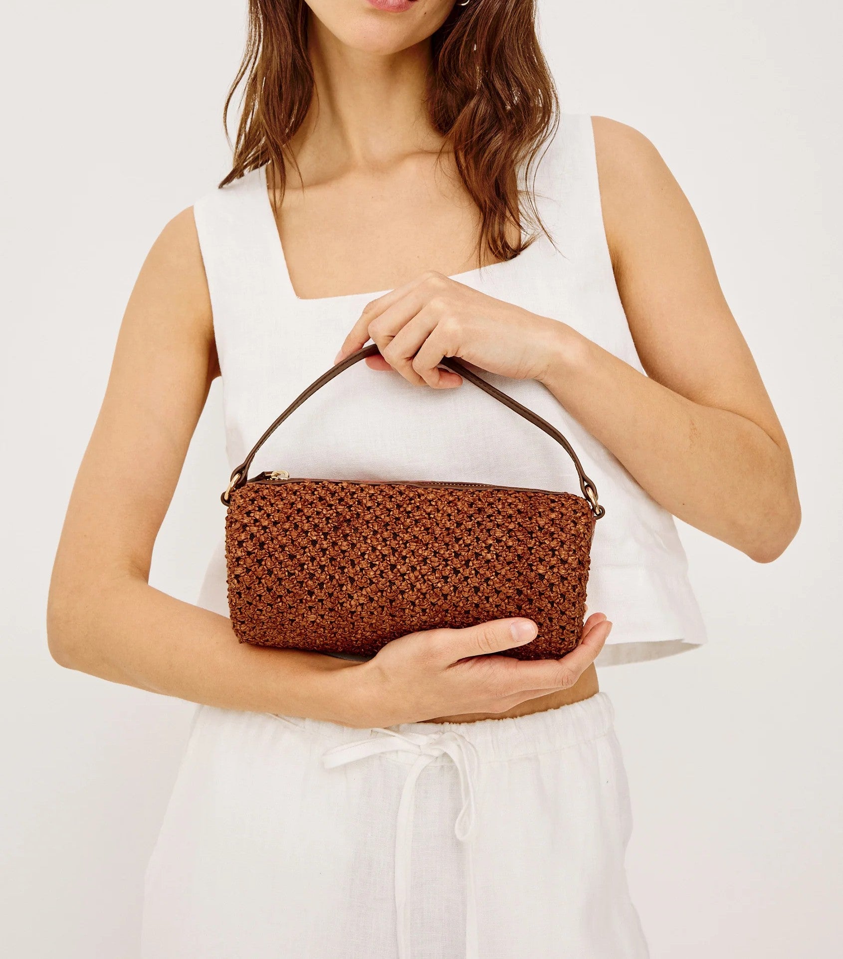 Black & Cognac Leather Strap Mini Barrel Bag - Casual Daily Matching Bag