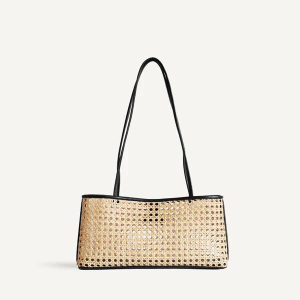 Multi-Color Leather Trim Woven Shoulder Bag - Vacation Daily Matching Hand Bag