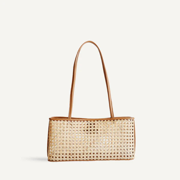 Multi-Color Leather Trim Woven Shoulder Bag - Vacation Daily Matching Hand Bag
