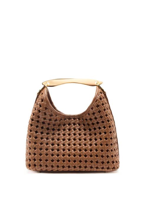 Woven Bag with Gold Metal Handle - Versatile Daily Matching Hand Bag