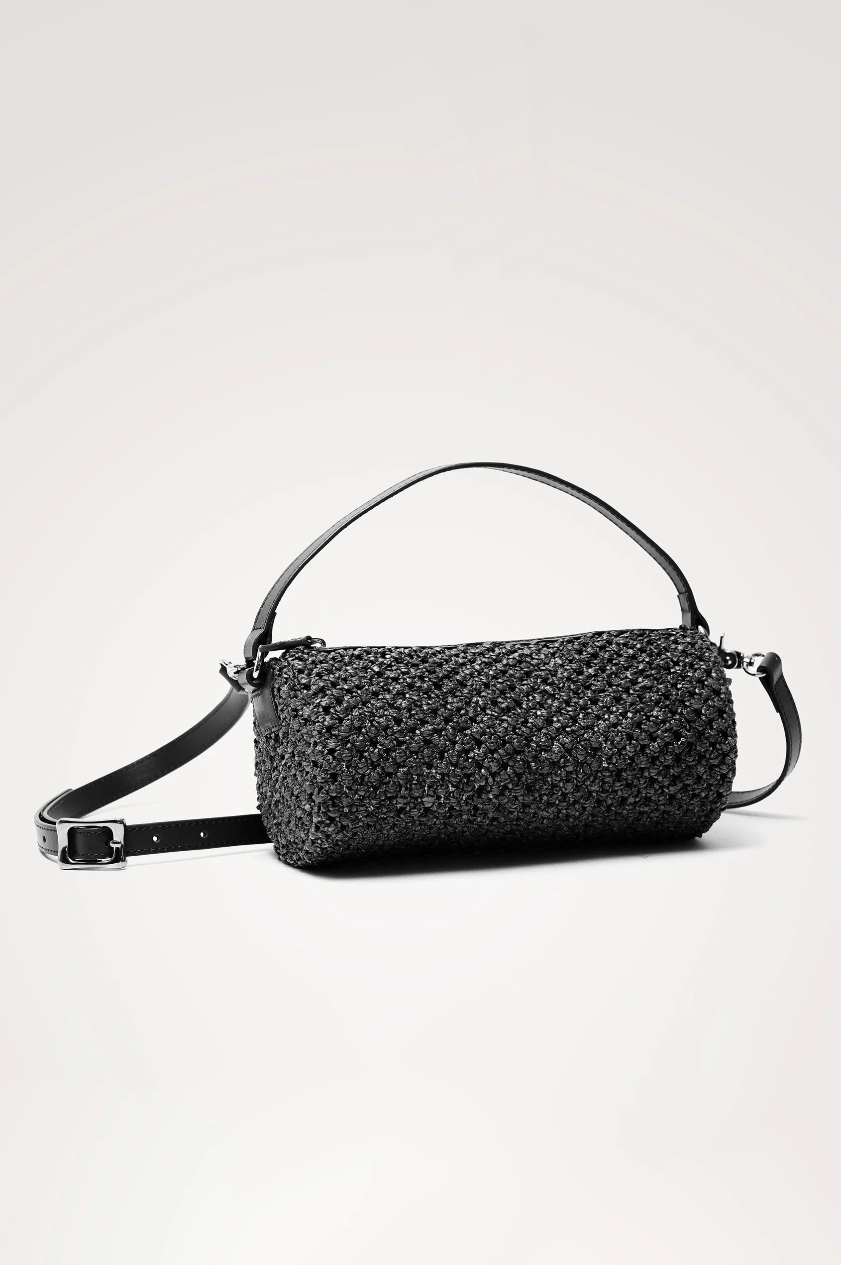 Black & Cognac Leather Strap Mini Barrel Bag - Casual Daily Matching Bag