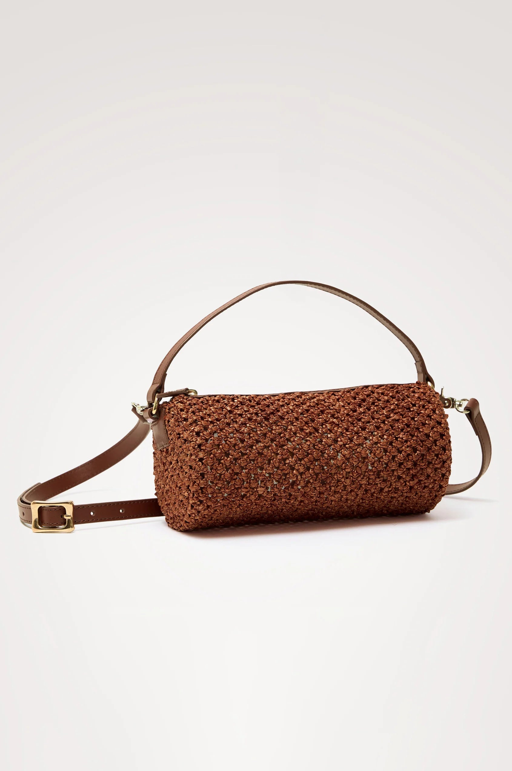 Black & Cognac Leather Strap Mini Barrel Bag - Casual Daily Matching Bag