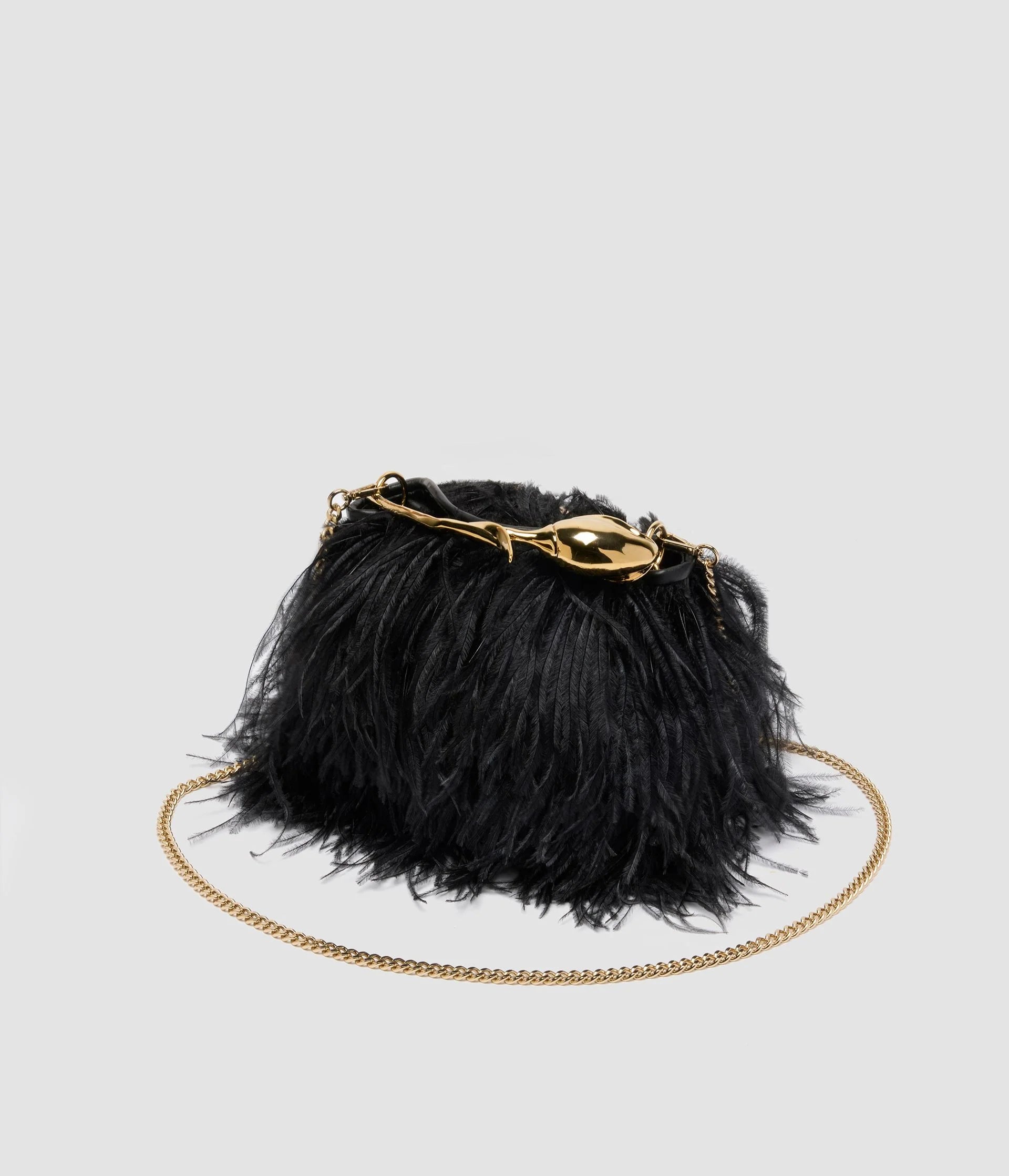 Black Leather Feather Mini Bag - Evening Crossbody