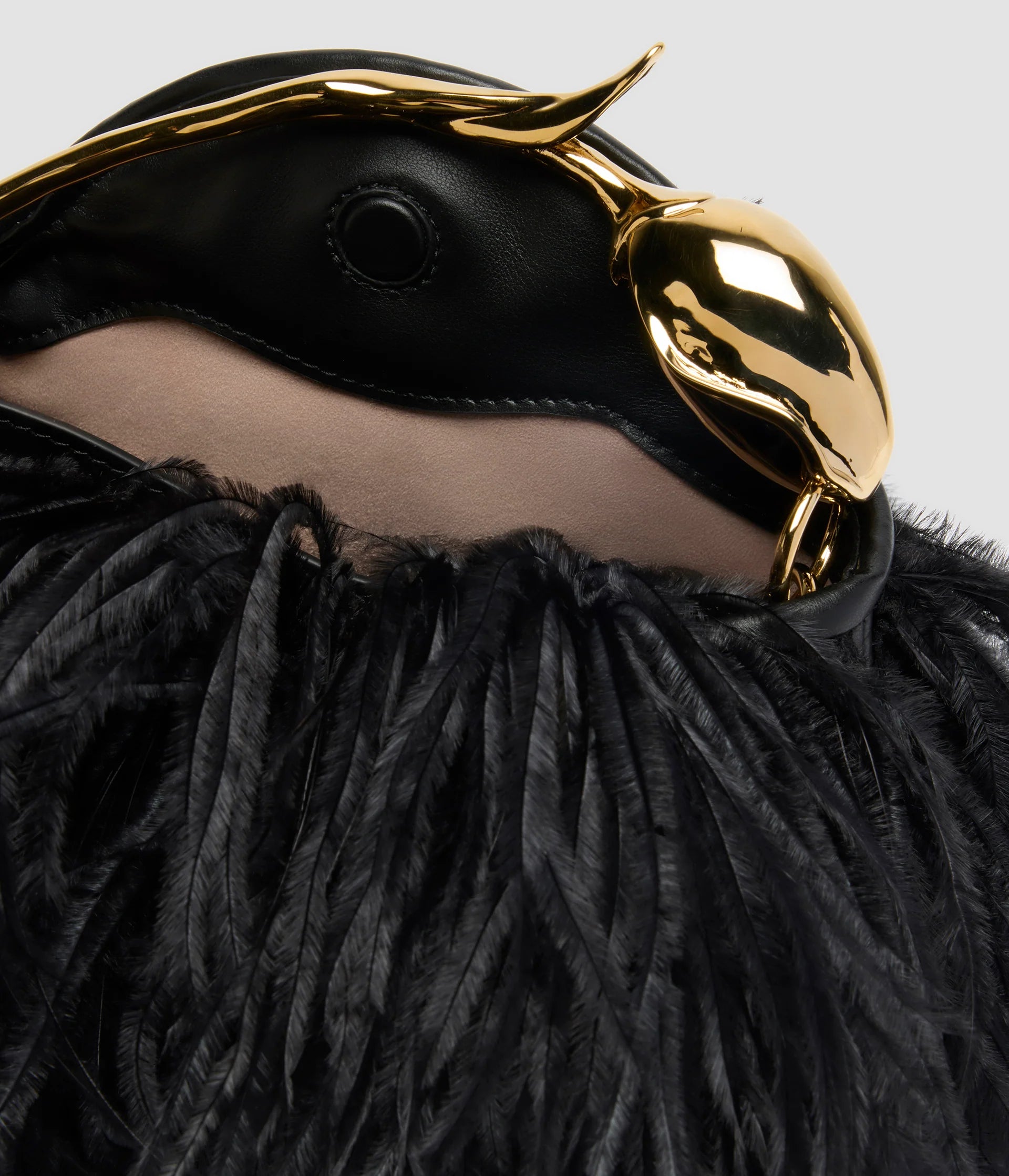 Black Leather Feather Mini Bag - Evening Crossbody