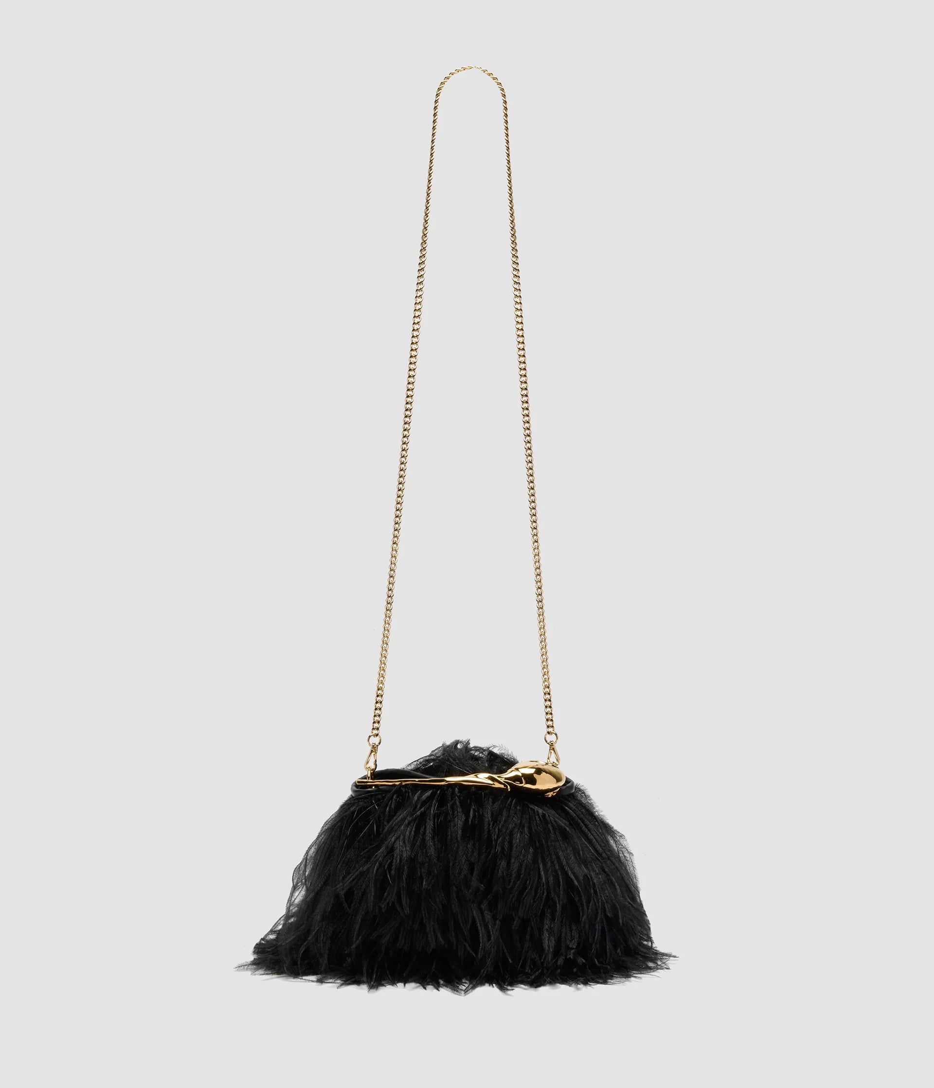 Black Leather Feather Mini Bag - Evening Crossbody