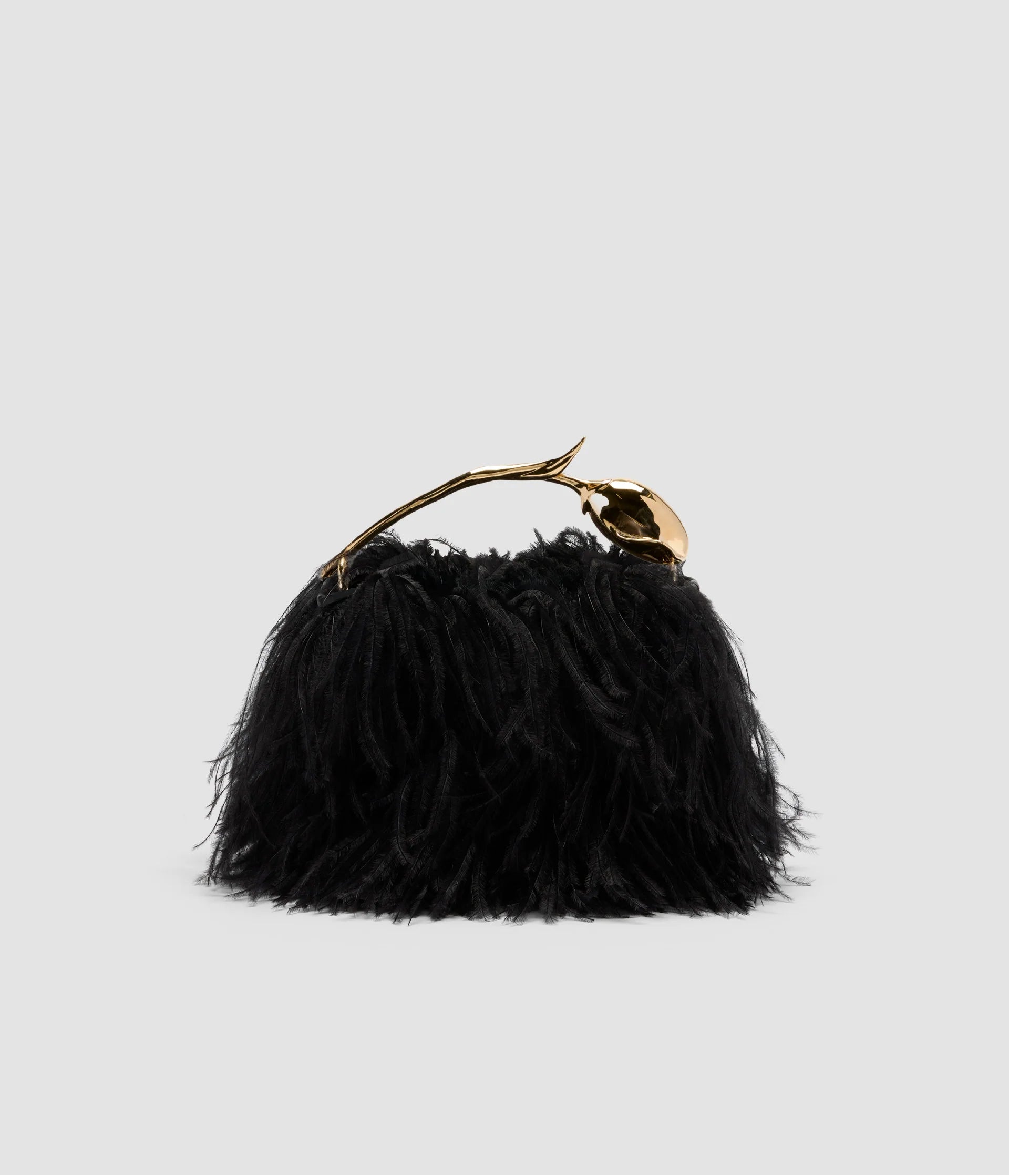 Black Leather Feather Mini Bag - Evening Crossbody
