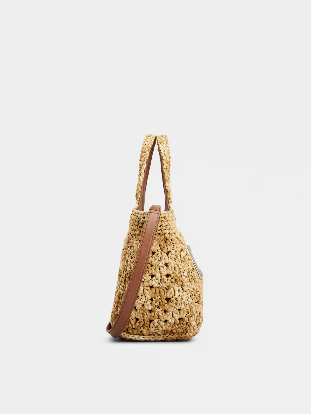 Light Beige Handle Woven Tote Bag - Elegant Daily Matching Bag