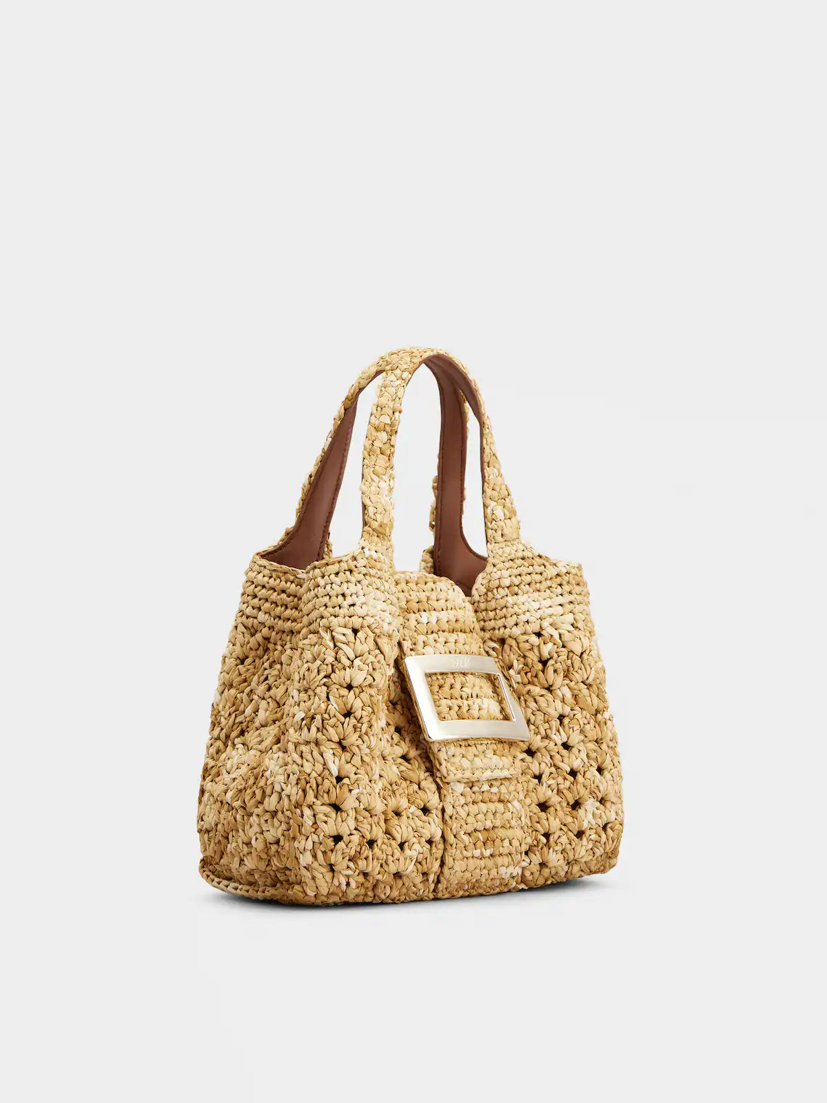 Light Beige Handle Woven Tote Bag - Elegant Daily Matching Bag