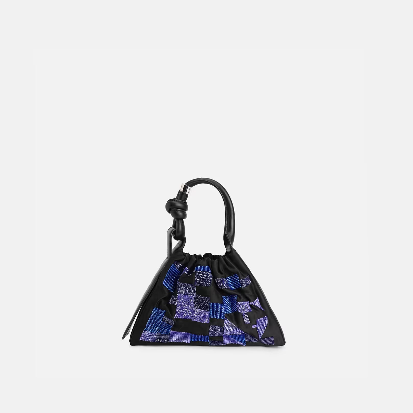 Black Blue Beaded Leather Knot Mini Bag - Night Out Daily Matching Hand Bag