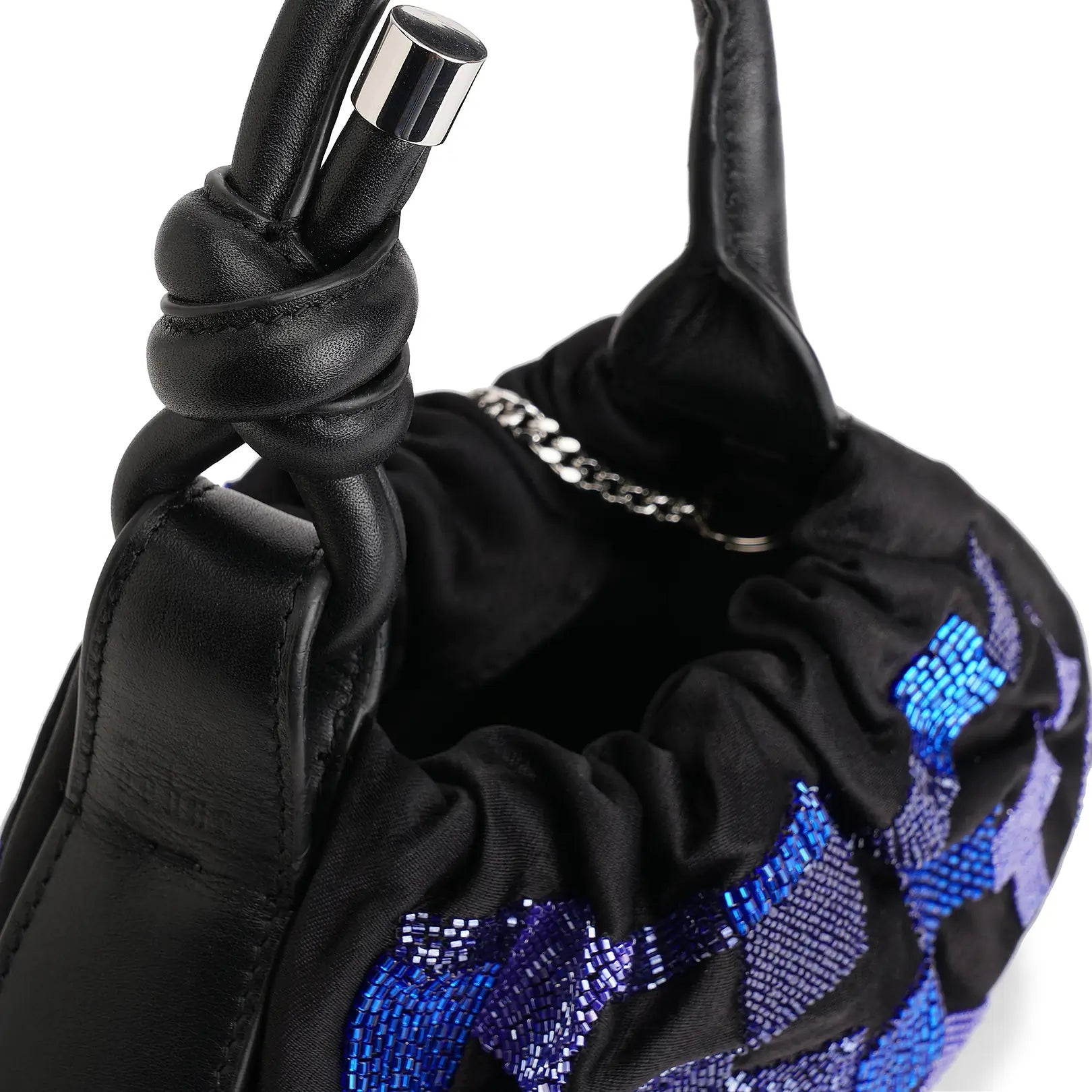 Black Blue Beaded Leather Knot Mini Bag - Night Out Daily Matching Hand Bag