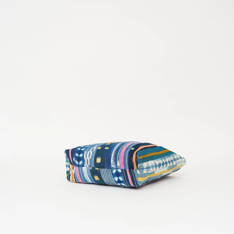 Indigo Multi-Stripe Leather Handle Tote Bag - Boho Daily Carry Bag
