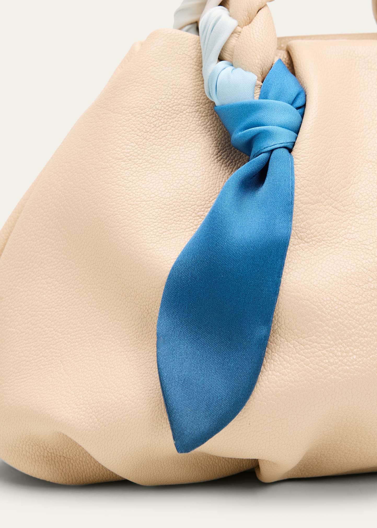 Cream Handle Bag with Colorful Silk Scarf - Soft Daily Matching Hand Bag