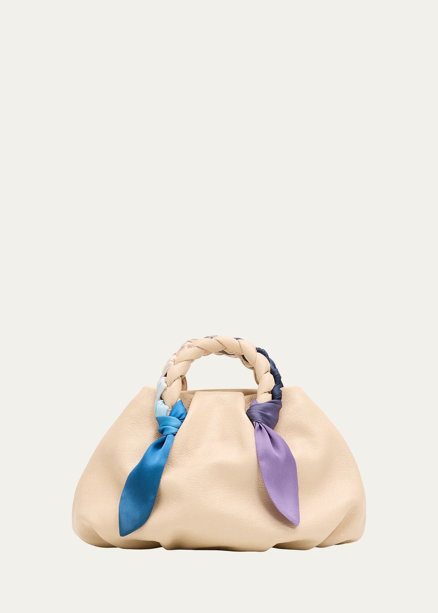 Cream Handle Bag with Colorful Silk Scarf - Soft Daily Matching Hand Bag