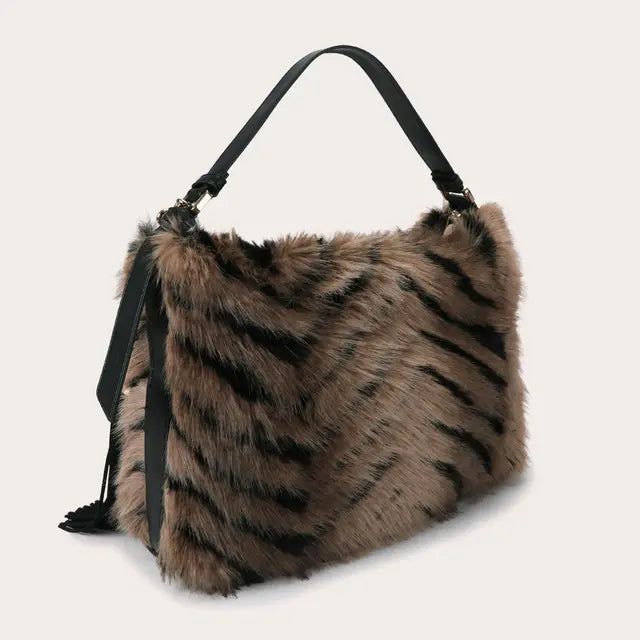 Brown Tiger Stripe Shoulder Bag - Daily Carry Bag