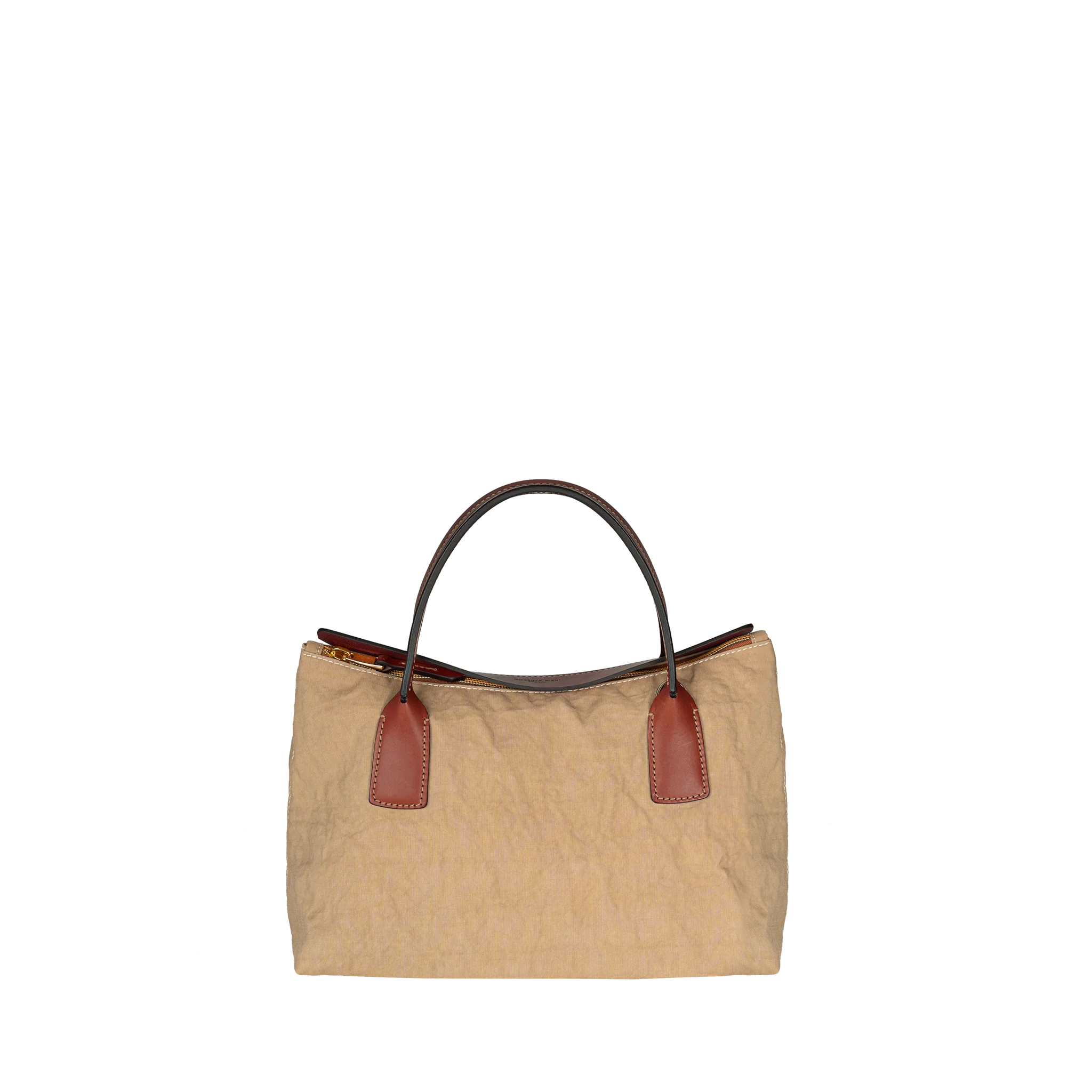 Contrast Leather Handle Zipper Tote Bag – Minimal Daily Multi-Wear Bag